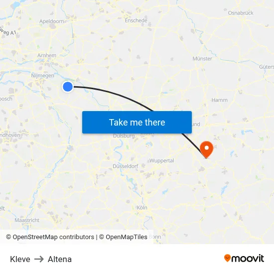 Kleve to Altena map