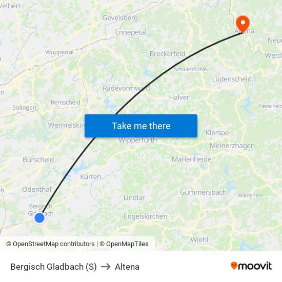 Bergisch Gladbach (S) to Altena map
