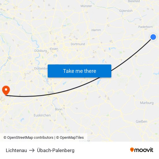 Lichtenau to Übach-Palenberg map