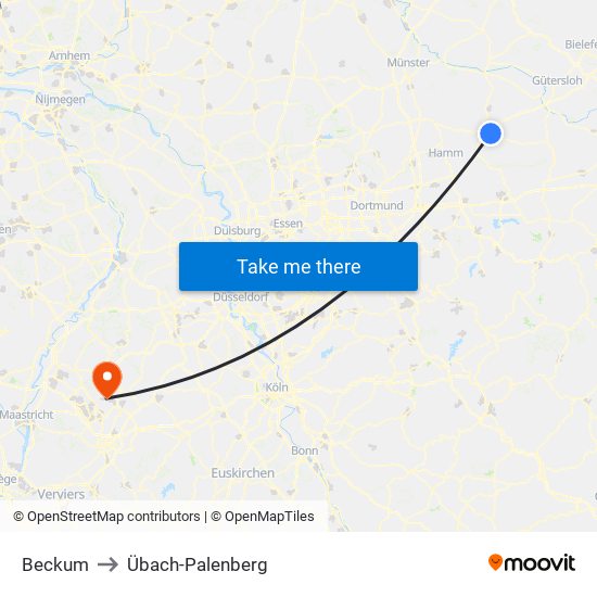 Beckum to Übach-Palenberg map