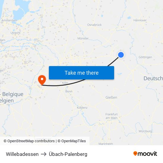 Willebadessen to Übach-Palenberg map