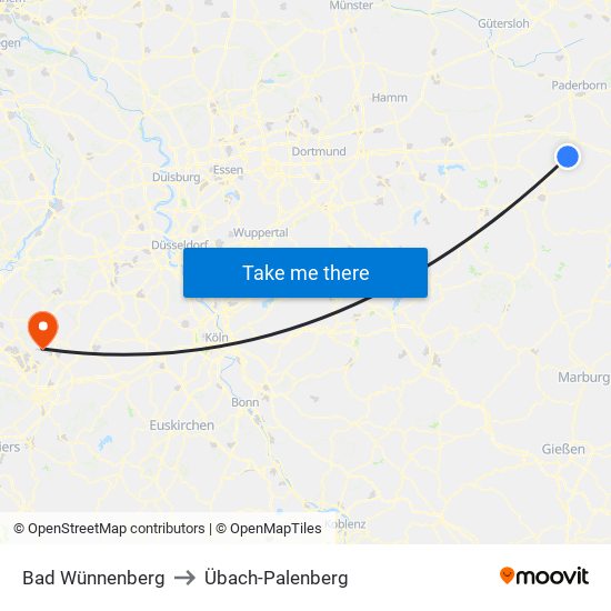 Bad Wünnenberg to Übach-Palenberg map