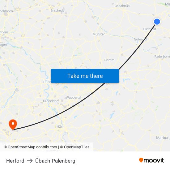 Herford to Übach-Palenberg map