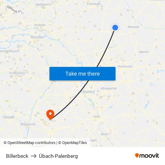 Billerbeck to Übach-Palenberg map