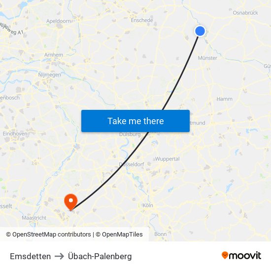 Emsdetten to Übach-Palenberg map