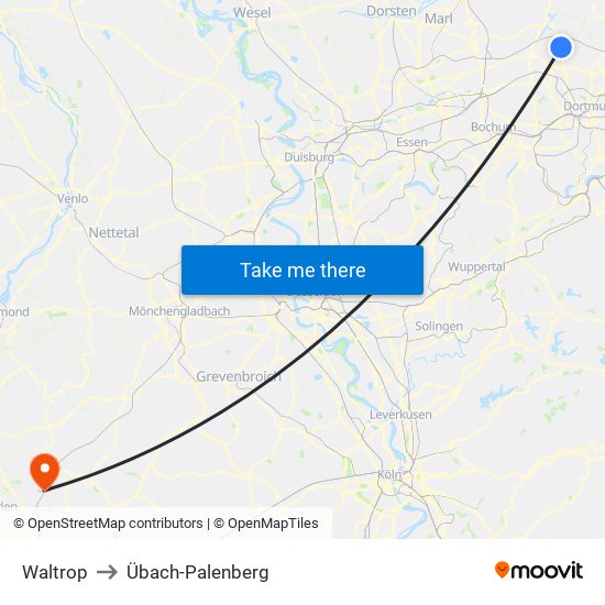 Waltrop to Übach-Palenberg map