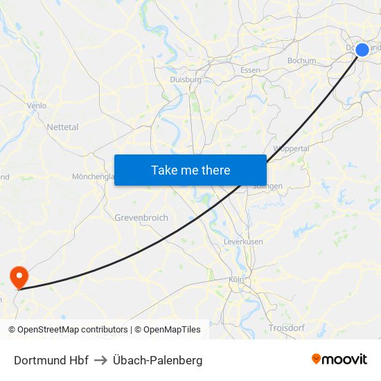 Dortmund Hbf to Übach-Palenberg map