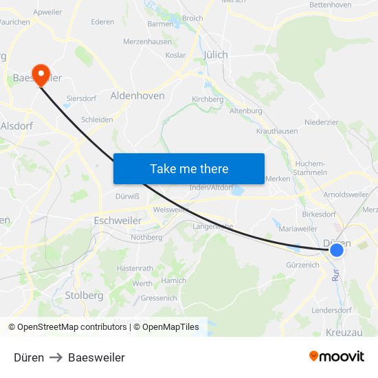 Düren to Baesweiler map