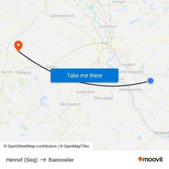 Hennef (Sieg) to Baesweiler map