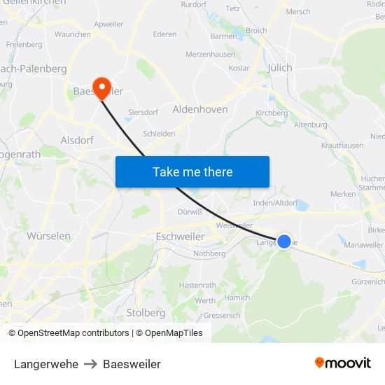 Langerwehe to Baesweiler map
