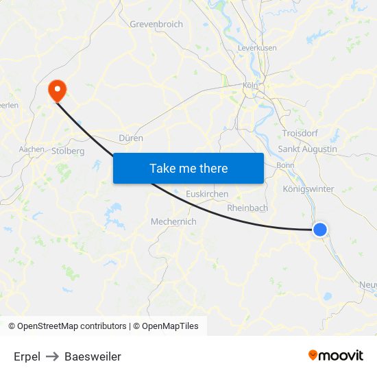 Erpel to Baesweiler map