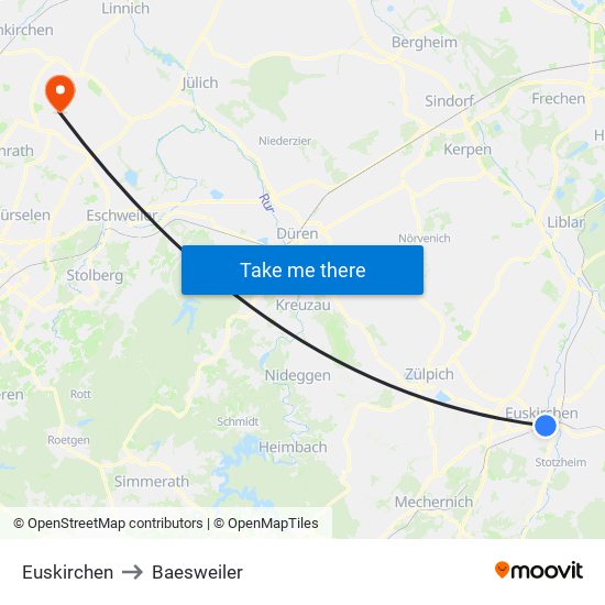 Euskirchen to Baesweiler map