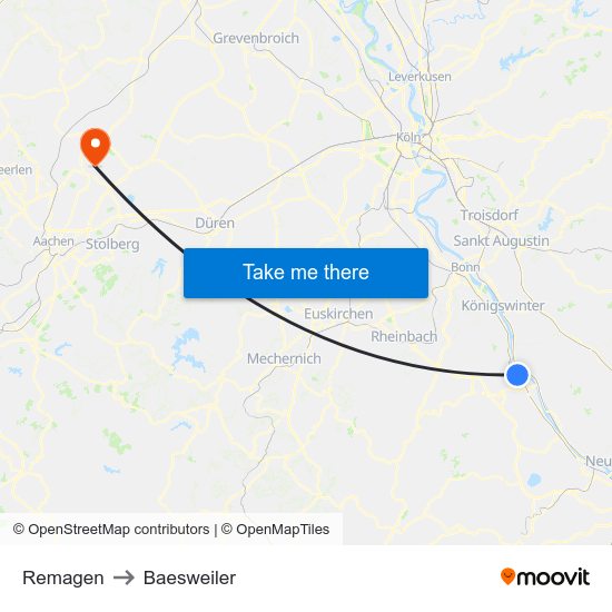 Remagen to Baesweiler map