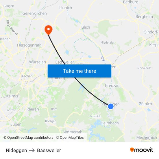Nideggen to Baesweiler map