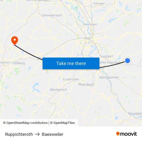 Ruppichteroth to Baesweiler map