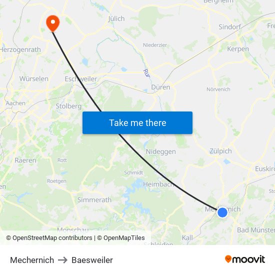 Mechernich to Baesweiler map