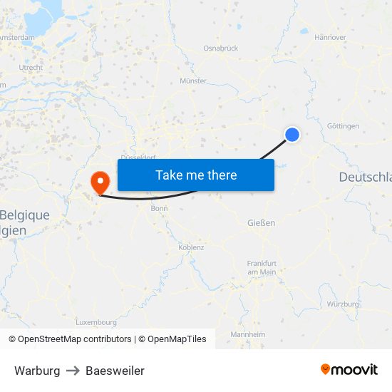 Warburg to Baesweiler map