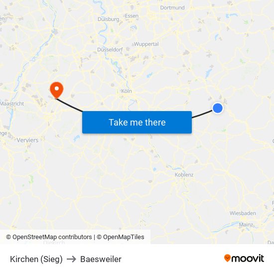 Kirchen (Sieg) to Baesweiler map