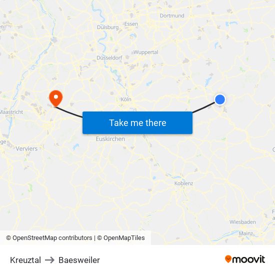 Kreuztal to Baesweiler map