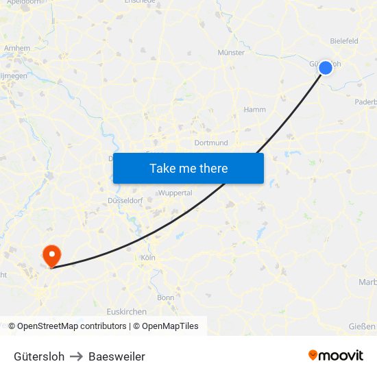 Gütersloh to Baesweiler map