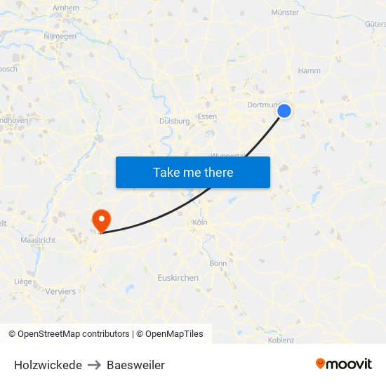 Holzwickede to Baesweiler map