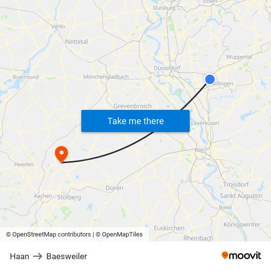 Haan to Baesweiler map