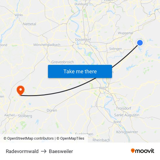 Radevormwald to Baesweiler map