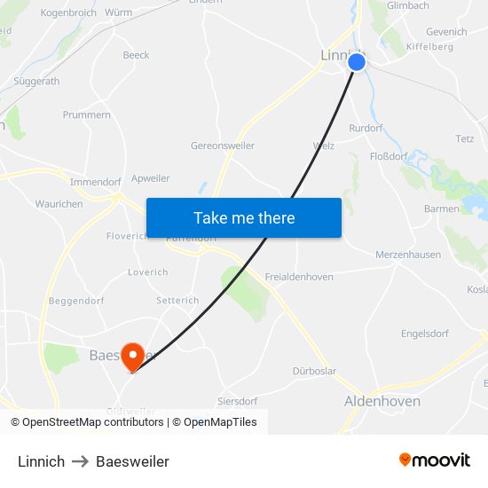 Linnich to Baesweiler map