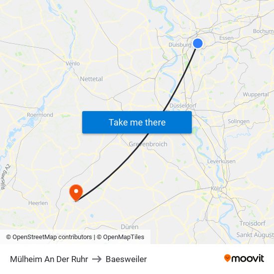 Mülheim An Der Ruhr to Baesweiler map