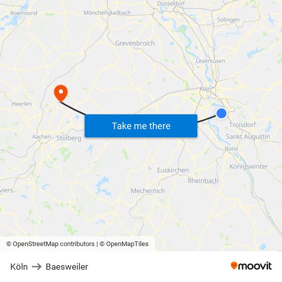 Köln to Baesweiler map