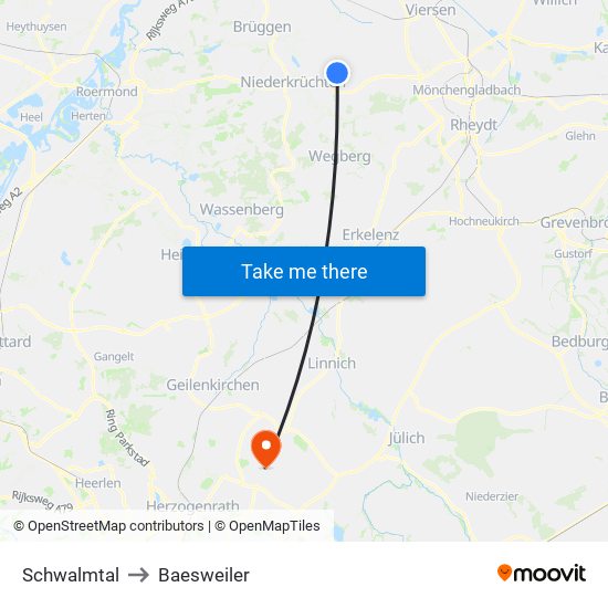 Schwalmtal to Baesweiler map