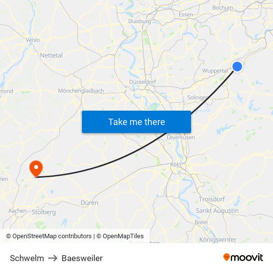 Schwelm to Baesweiler map