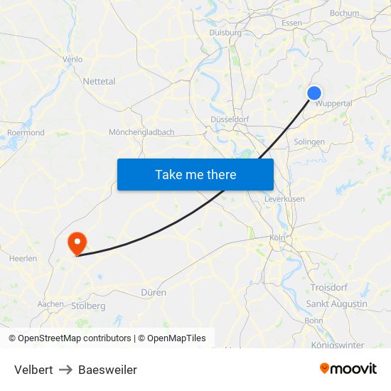 Velbert to Baesweiler map