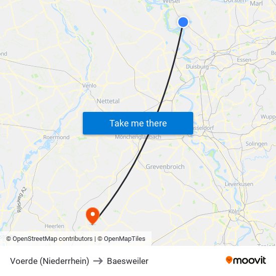 Voerde (Niederrhein) to Baesweiler map