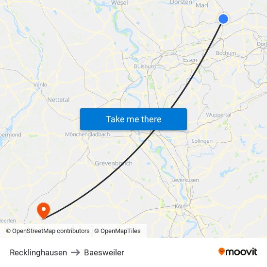 Recklinghausen to Baesweiler map