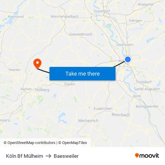 Köln Bf Mülheim to Baesweiler map