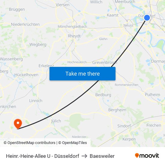 Heinr.-Heine-Allee U - Düsseldorf to Baesweiler map
