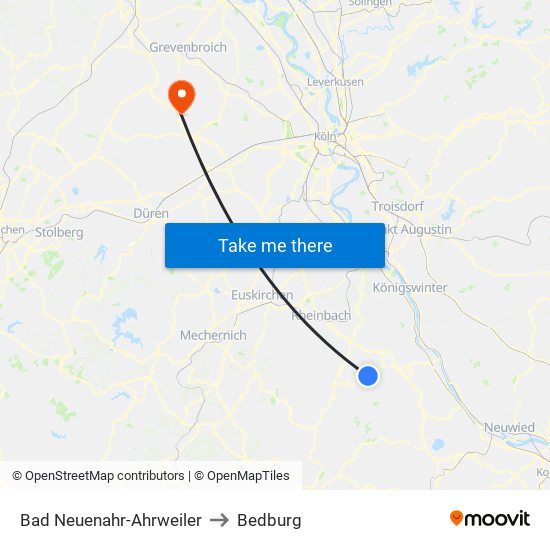 Bad Neuenahr-Ahrweiler to Bedburg map