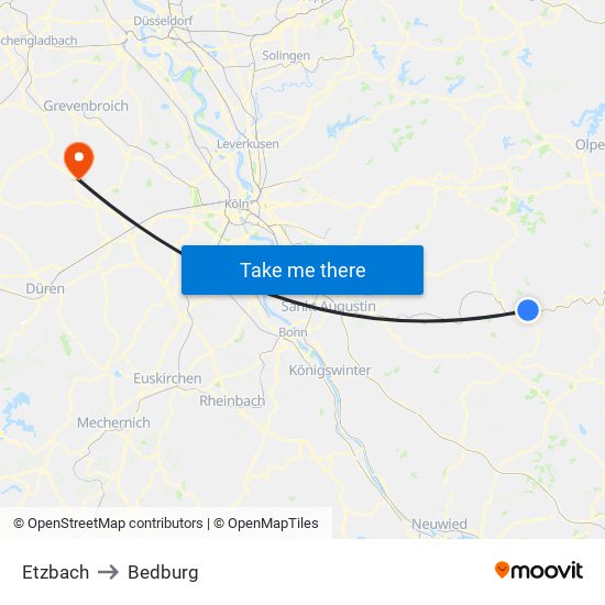 Etzbach to Bedburg map