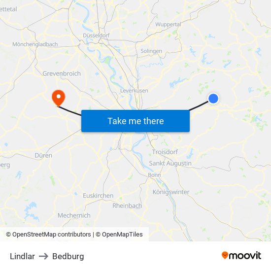 Lindlar to Bedburg map