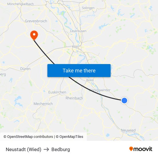 Neustadt (Wied) to Bedburg map