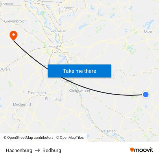 Hachenburg to Bedburg map