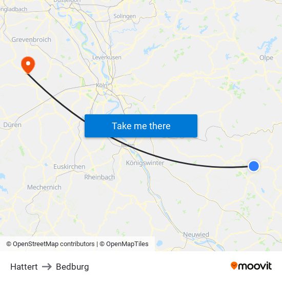 Hattert to Bedburg map