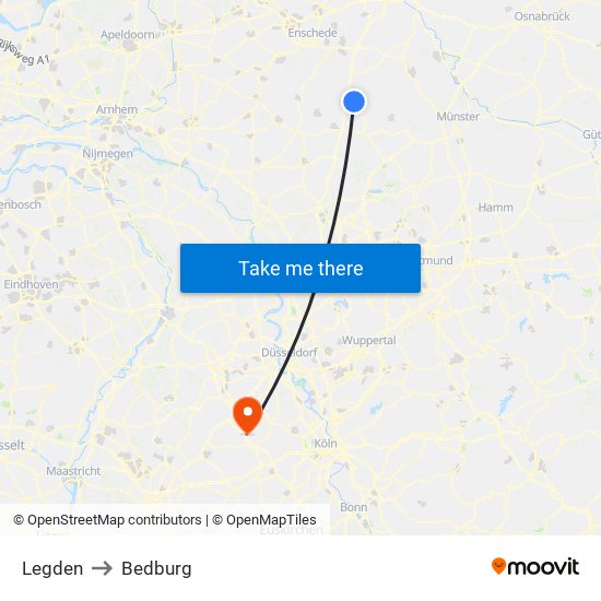 Legden to Bedburg map