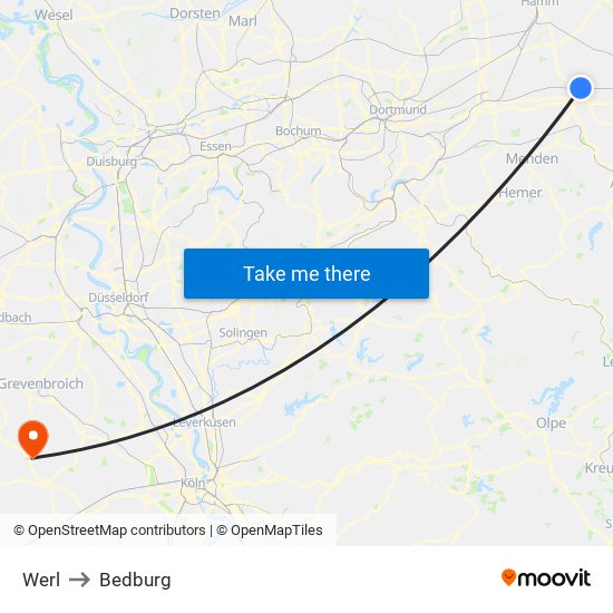 Werl to Bedburg map