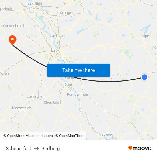 Scheuerfeld to Bedburg map