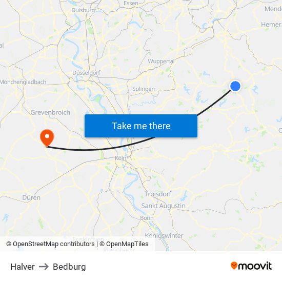 Halver to Bedburg map