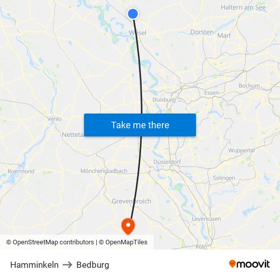 Hamminkeln to Bedburg map