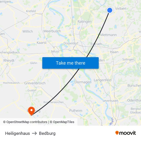 Heiligenhaus to Bedburg map