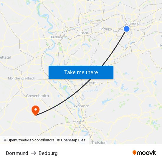 Dortmund to Bedburg map